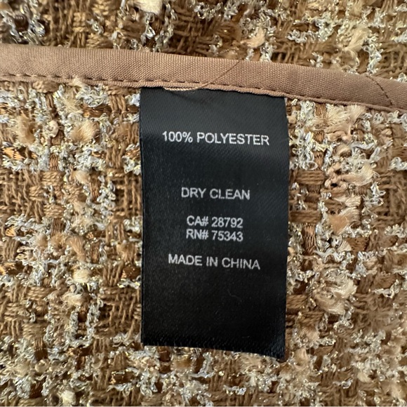 House Of Harlow 1960 Gold Shimmer Tweed Open Duster Jacket Cardigan Womens Sz M - Picture 9 of 10